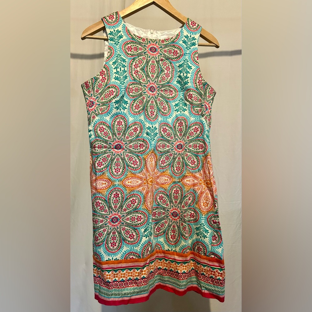 London Times Sheath Mod Dress Size 8 Bright Pastel Floral Paisley Sleeveless - Picture 6 of 9